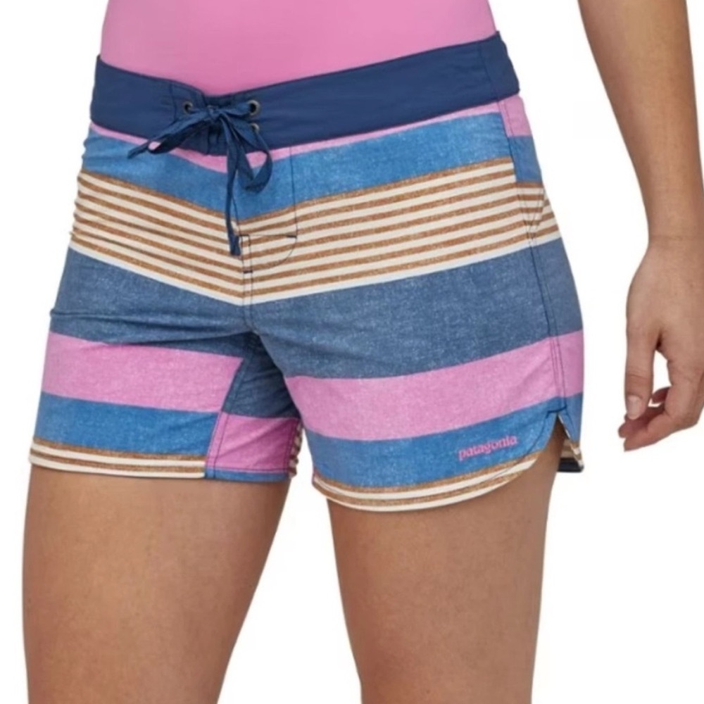 Patagonia Wavefarer Board Shorts Swim Beach Zip-Pocket Superior Blue Stripe 18